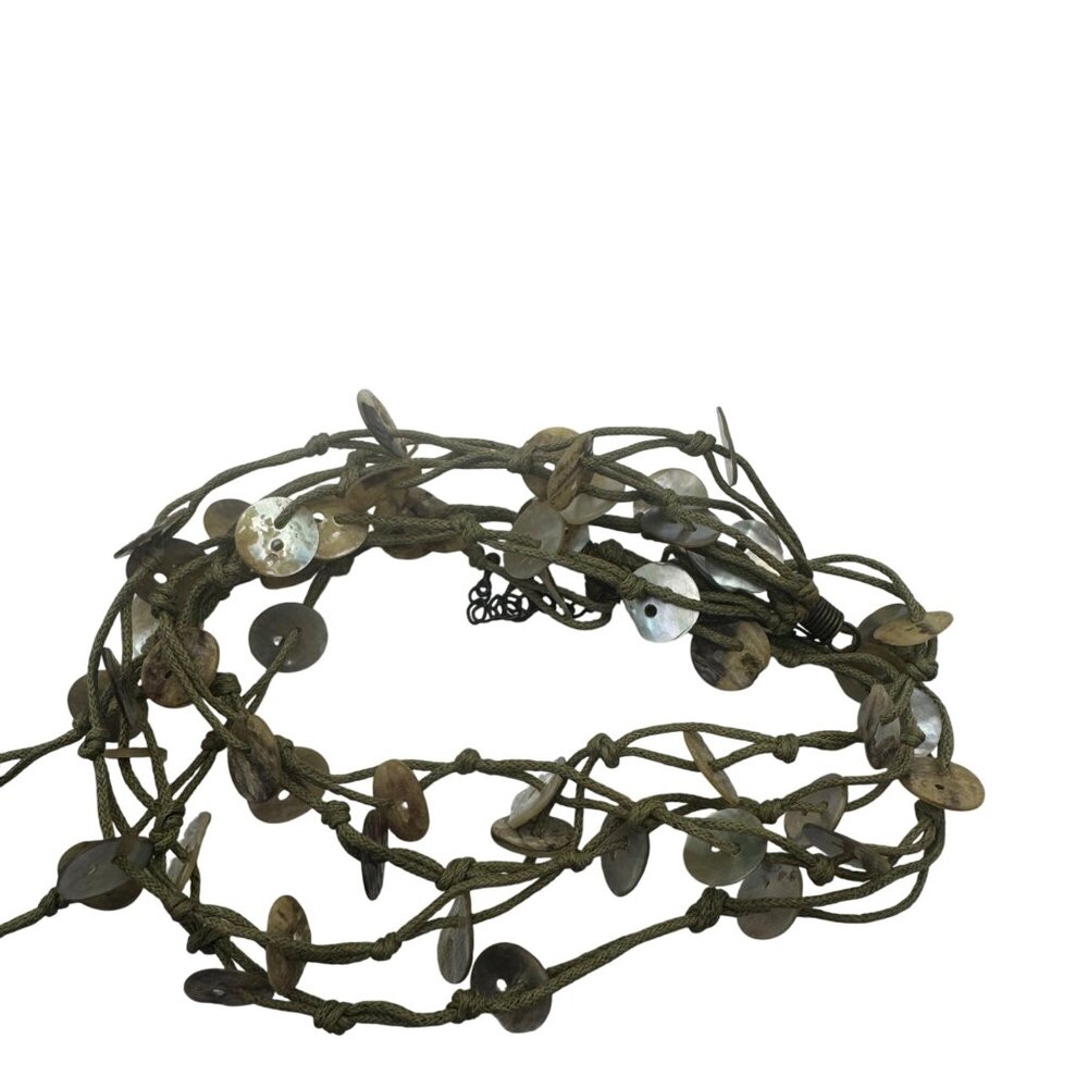 Shell Disc Charm Olive Green Multi Strand Statement Necklace Adjustable Closure - Picture 4 of 4